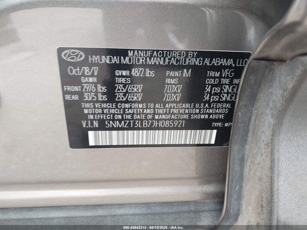 5NMZT3LB7JH085921 2018 HYUNDAI SANTA FE SPORT photo no. 9