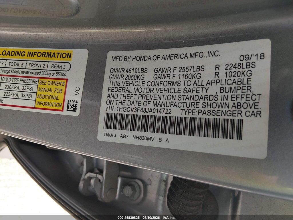 1HGCV3F48JA014722 2018 HONDA ACCORD HYBRID photo no. 9