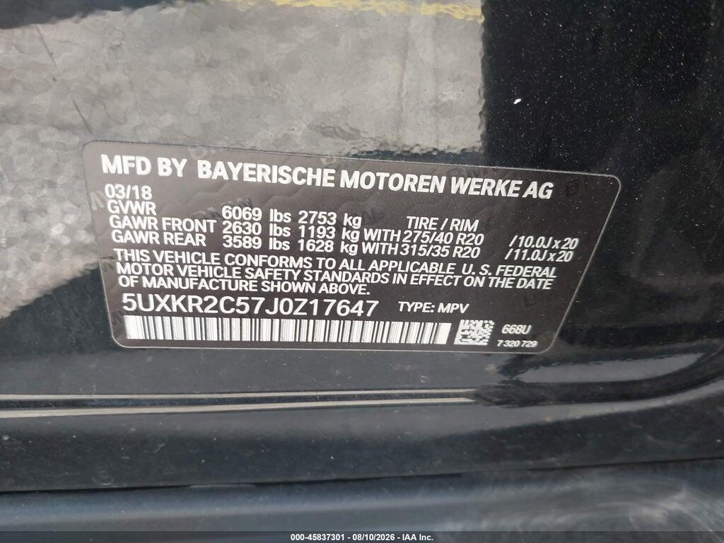5UXKR2C57J0Z17647 2018 BMW X5 photo no. 9