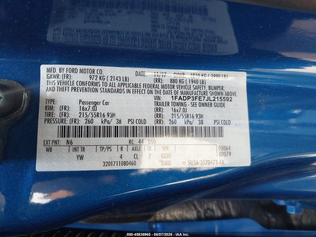 1FADP3FE7JL215592 2018 FORD FOCUS photo no. 9