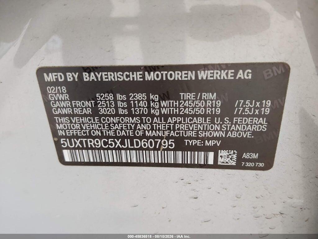 5UXTR9C5XJLD60795 2018 BMW X3 photo no. 9