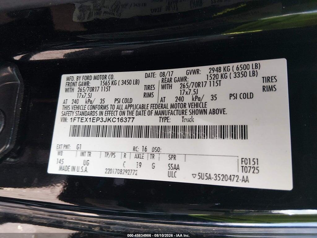 1FTEX1EP3JKC16377 2018 FORD F-150 photo no. 9