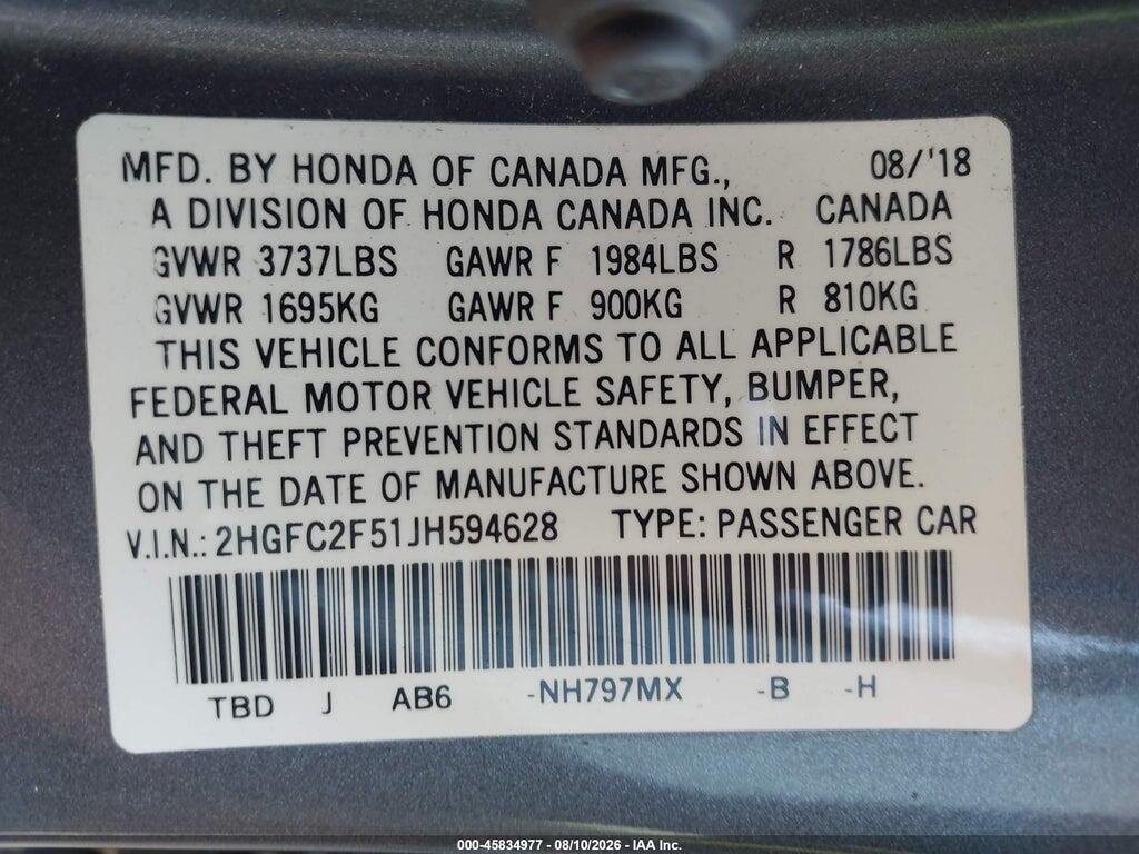 2HGFC2F51JH594628 2018 HONDA CIVIC photo no. 9