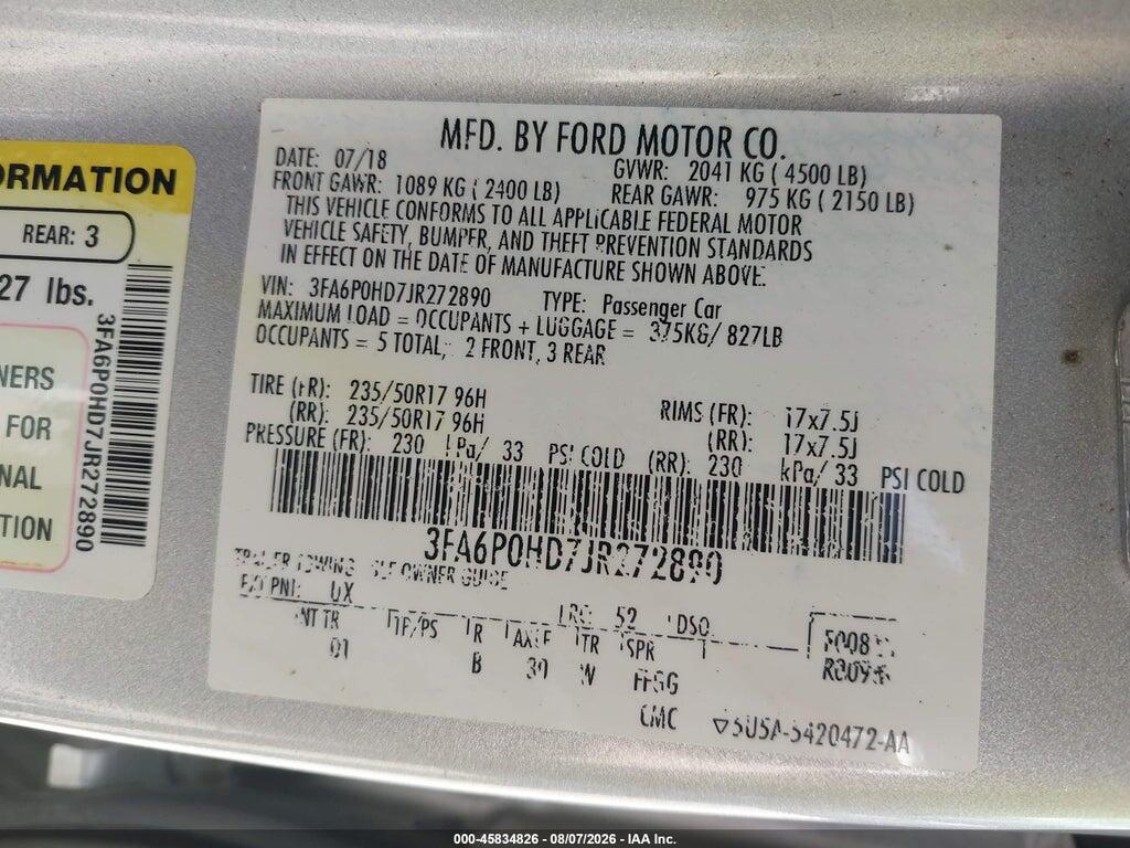 3FA6P0HD7JR272890 2018 FORD FUSION photo no. 9