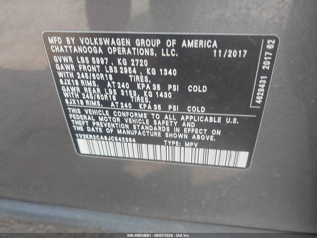 1V2KR2CA8JC542394 2018 VOLKSWAGEN ATLAS photo no. 9
