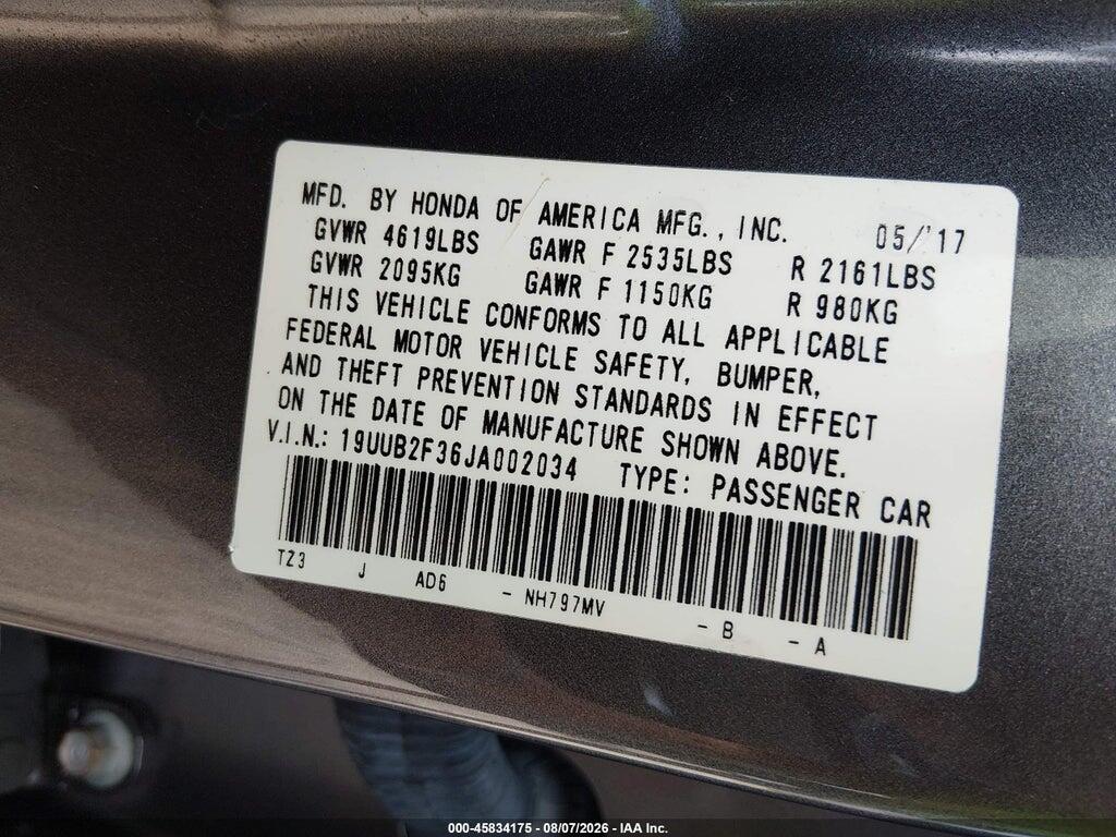 19UUB2F36JA002034 2018 ACURA TLX photo no. 9