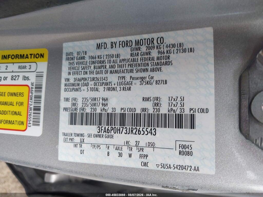 3FA6P0H73JR265543 2018 FORD FUSION photo no. 9