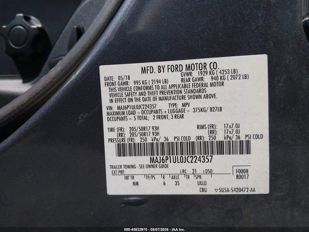 MAJ6P1UL0JC224357 2018 FORD ECOSPORT photo no. 9