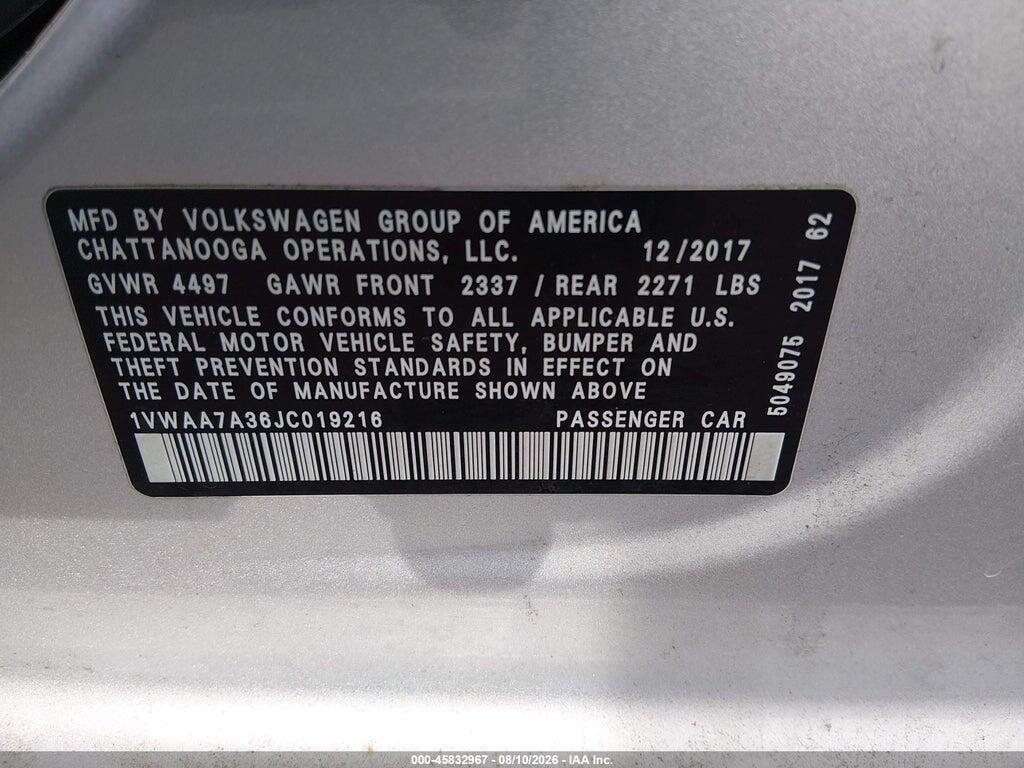 1VWAA7A36JC019216 2018 VOLKSWAGEN PASSAT photo no. 9