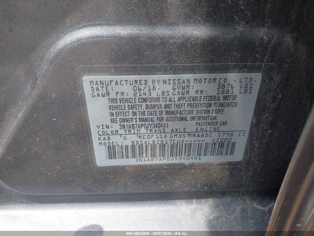 3N1AB7AP0JY340441 2018 NISSAN SENTRA photo no. 9