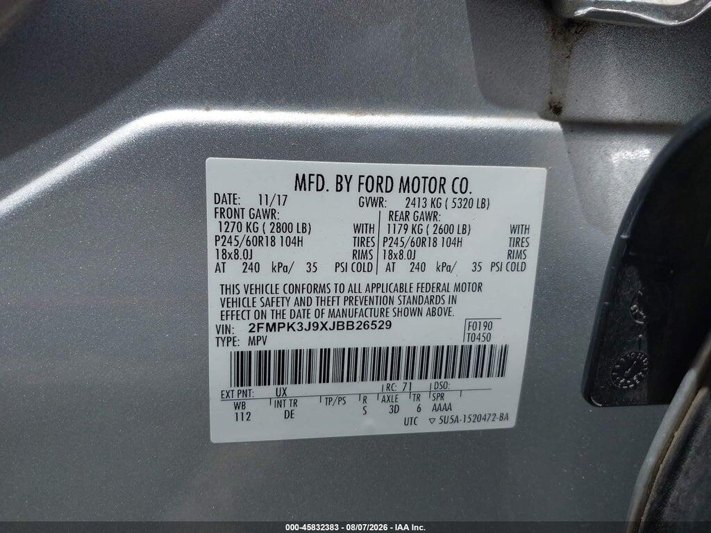2FMPK3J9XJBB26529 2018 FORD EDGE photo no. 9