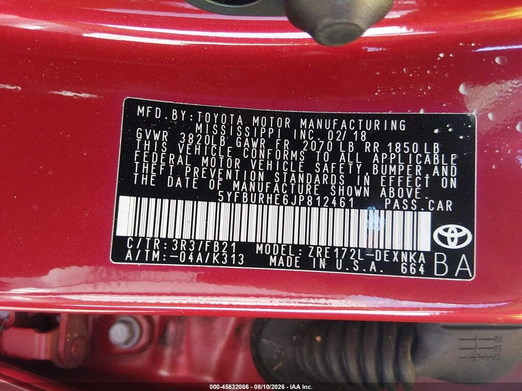 5YFBURHE6JP812461 2018 TOYOTA COROLLA photo no. 9