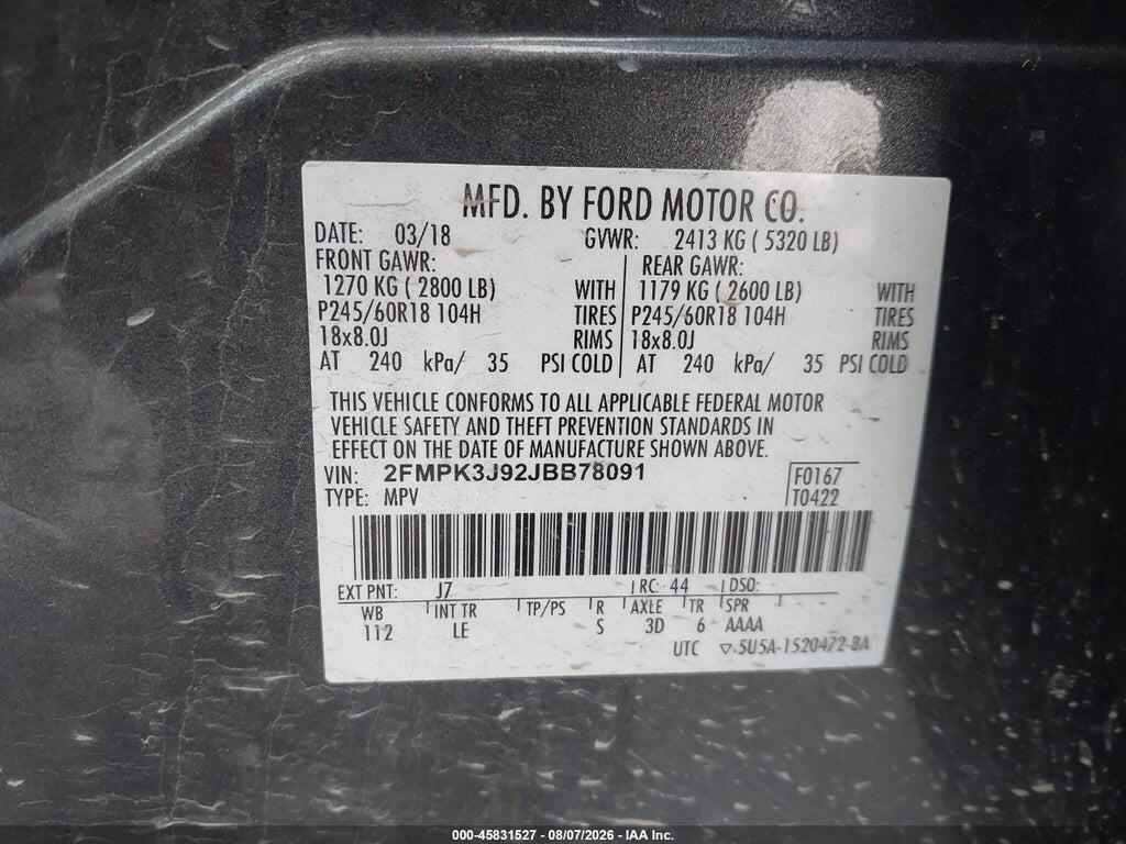 2FMPK3J92JBB78091 2018 FORD EDGE photo no. 9