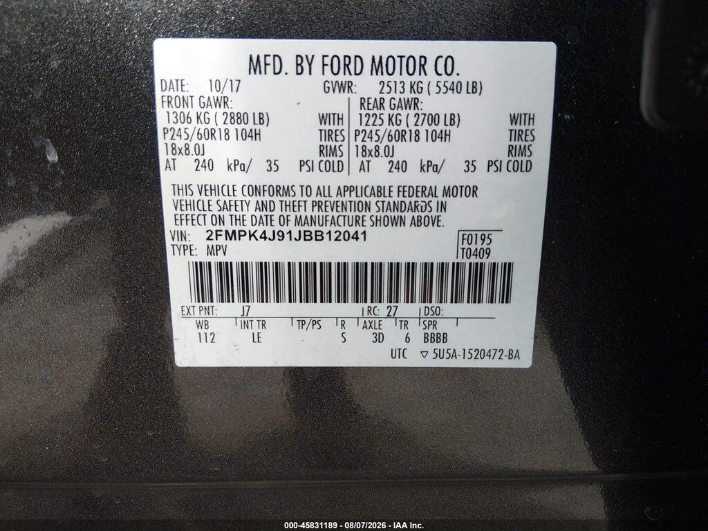 2FMPK4J91JBB12041 2018 FORD EDGE photo no. 9