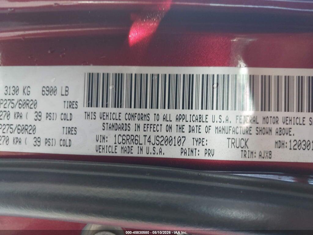 1C6RR6LT4JS200107 2018 RAM 1500 photo no. 9