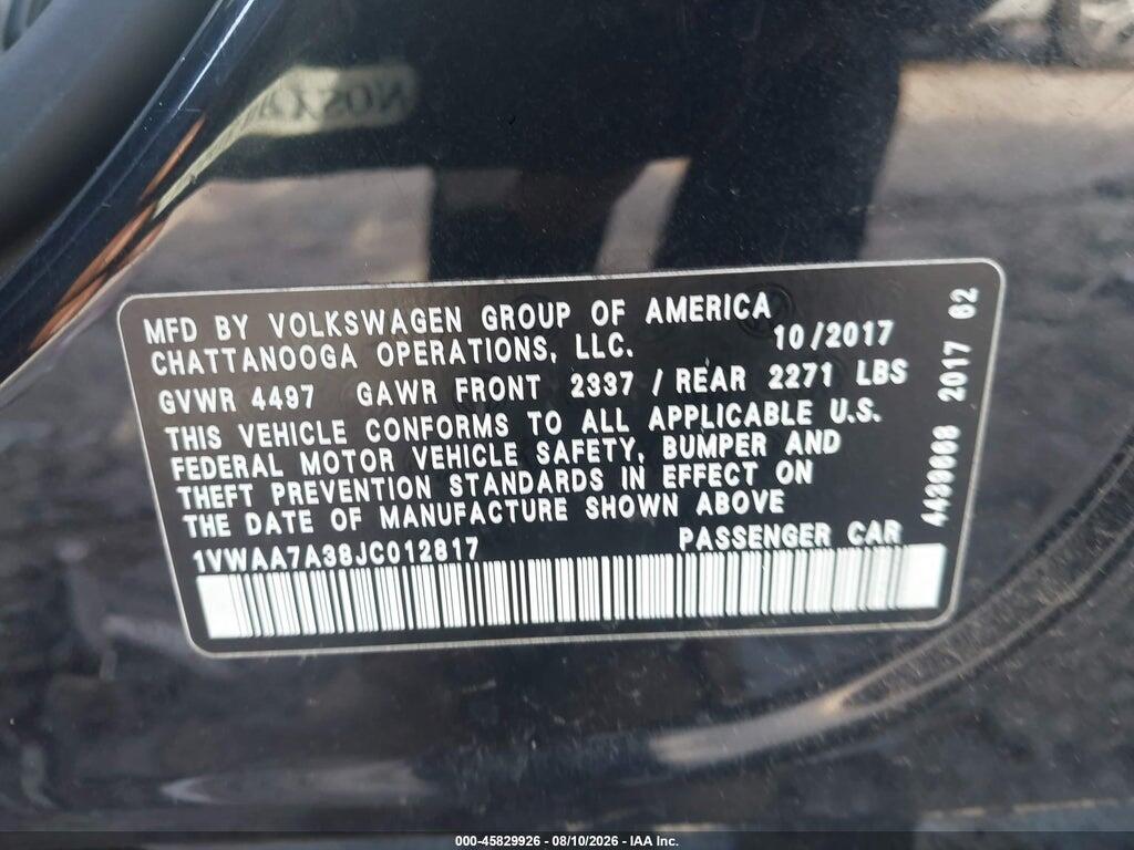 1VWAA7A38JC012817 2018 VOLKSWAGEN PASSAT photo no. 9