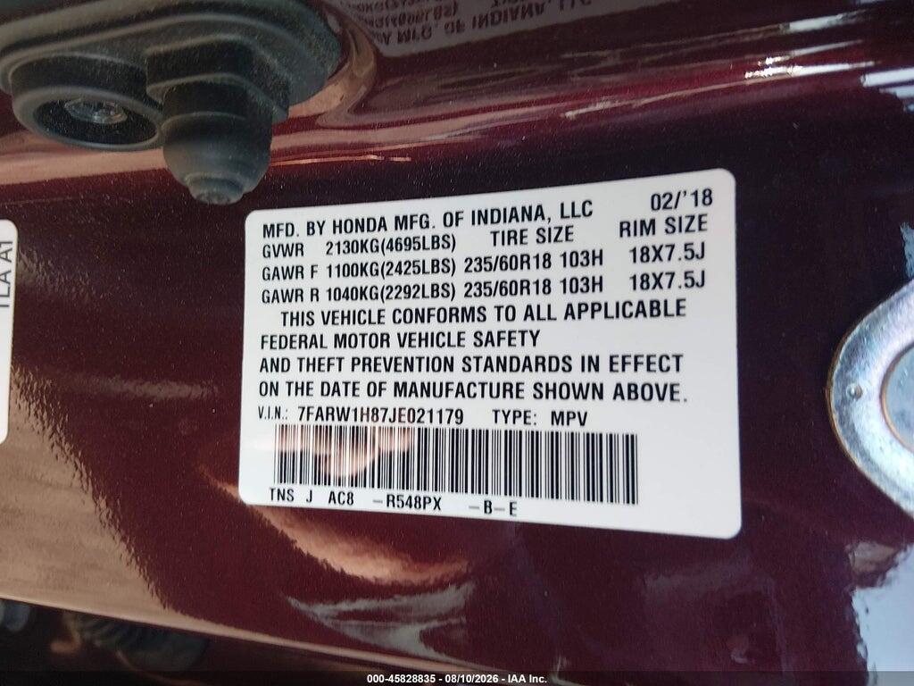 7FARW1H87JE021179 2018 HONDA CR-V photo no. 9
