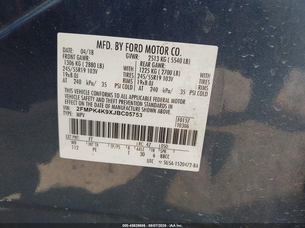 2FMPK4K9XJBC05753 2018 FORD EDGE photo no. 9