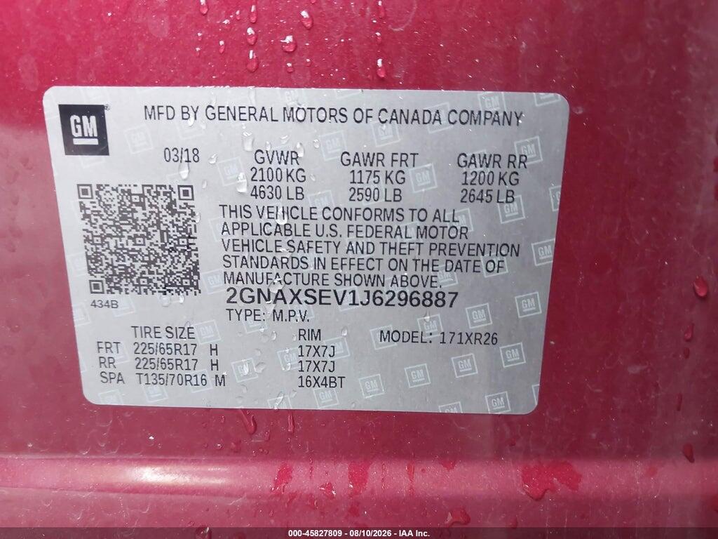 2GNAXSEV1J6296887 2018 CHEVROLET EQUINOX photo no. 9