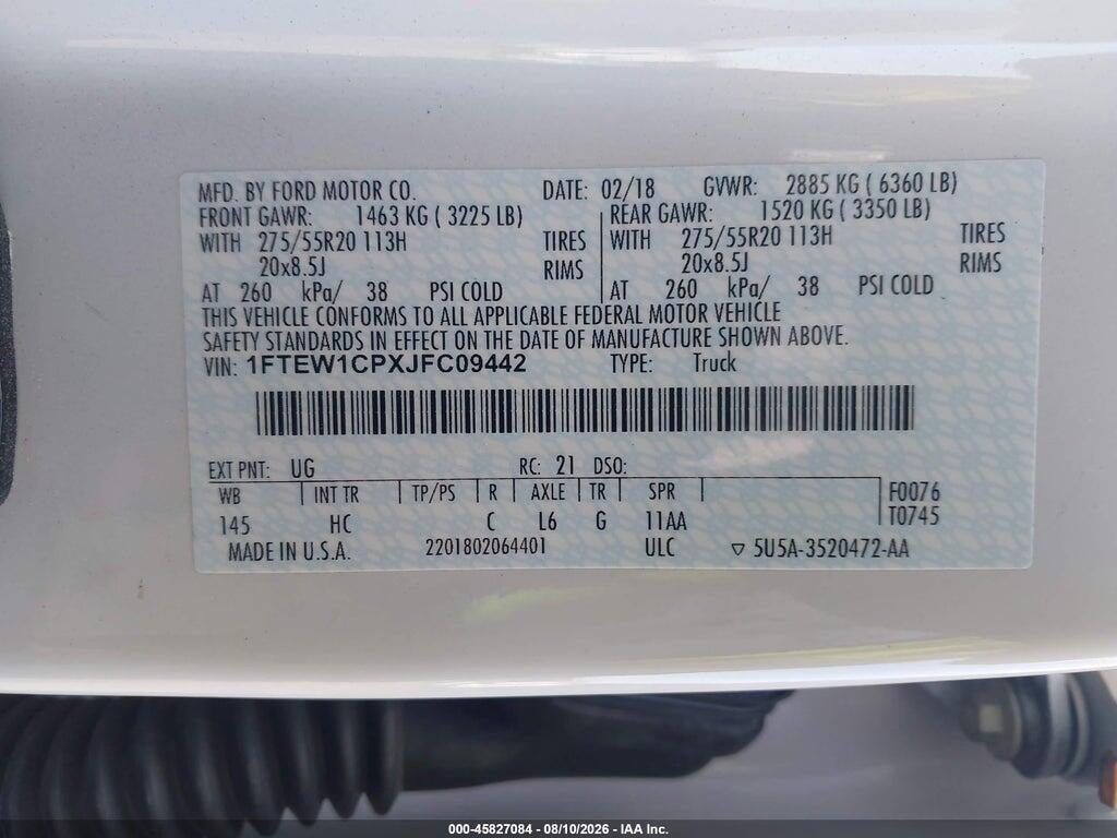 1FTEW1CPXJFC09442 2018 FORD F-150 photo no. 9