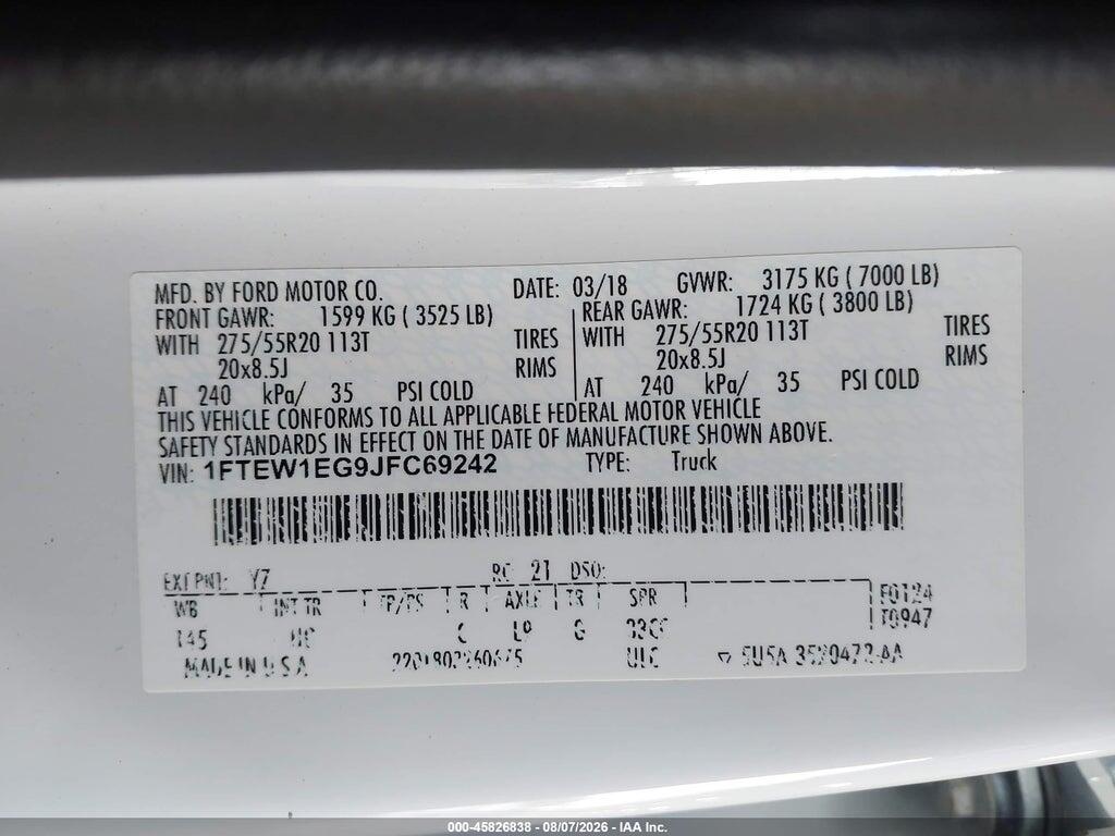 1FTEW1EG9JFC69242 2018 FORD F-150 photo no. 9