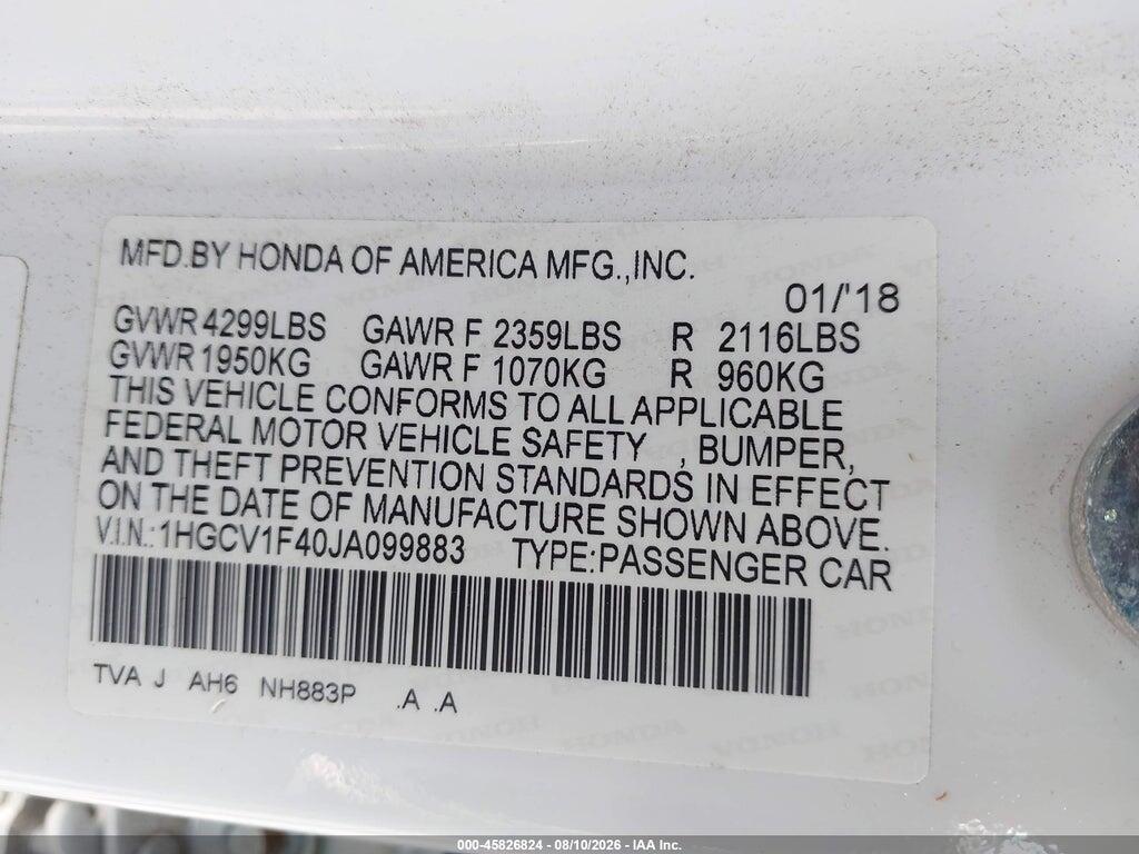 1HGCV1F40JA099883 2018 HONDA ACCORD photo no. 9