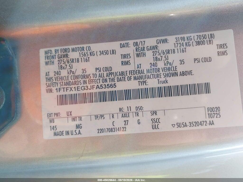 1FTFX1EG3JFA53565 2018 FORD F-150 photo no. 9