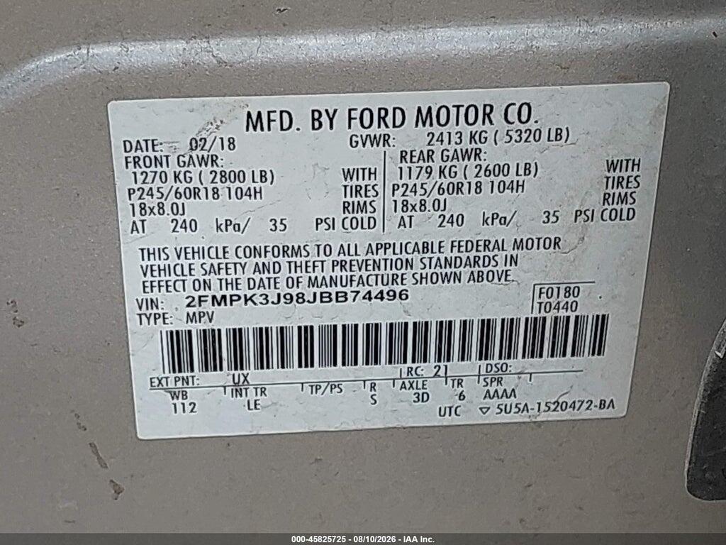 2FMPK3J98JBB74496 2018 FORD EDGE photo no. 9