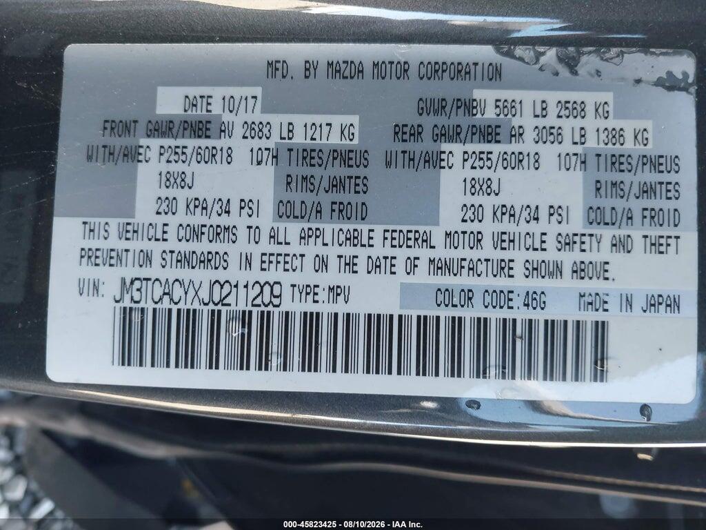 JM3TCACYXJ0211209 2018 MAZDA CX-9 photo no. 9