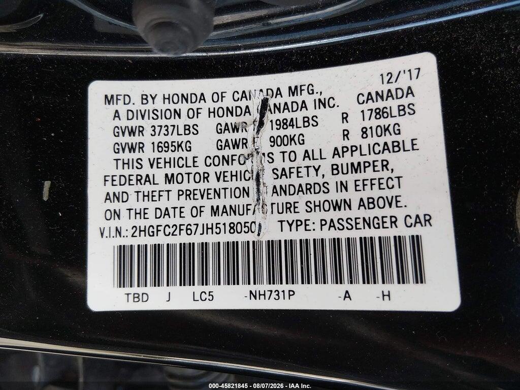 2HGFC2F67JH518050 2018 HONDA CIVIC photo no. 9