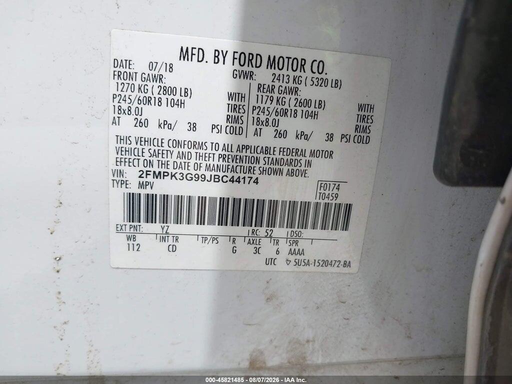 2FMPK3G99JBC44174 2018 FORD EDGE photo no. 9