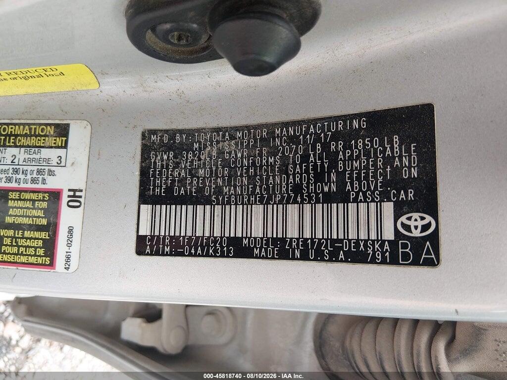 5YFBURHE7JP774531 2018 TOYOTA COROLLA photo no. 9