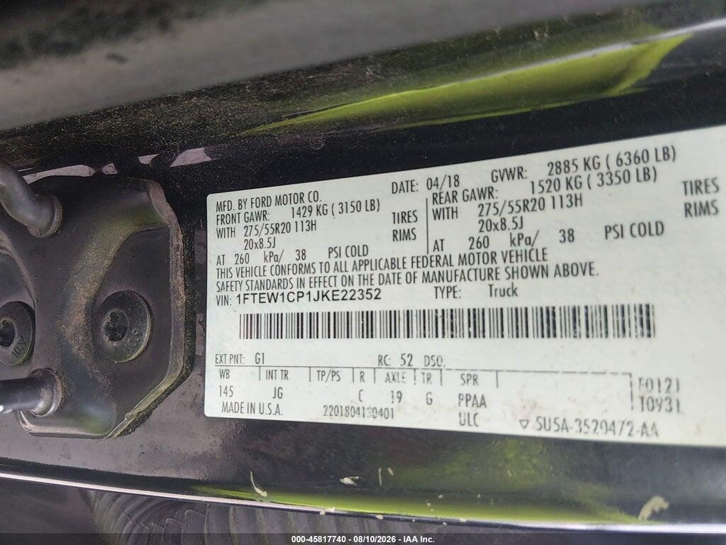 1FTEW1CP1JKE22352 2018 FORD F-150 photo no. 9