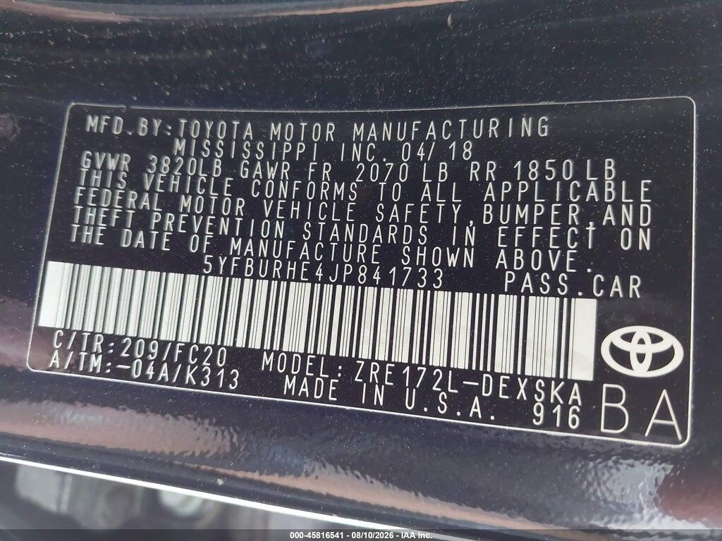 5YFBURHE4JP841733 2018 TOYOTA COROLLA photo no. 9