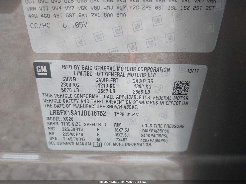 LRBFX1SA1JDD167SZ 2018 BUICK ENVISION photo no. 9