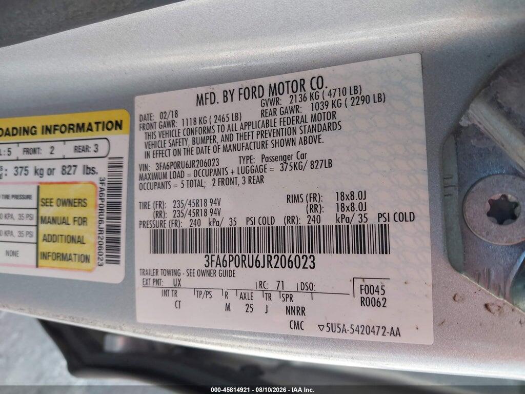 3FA6P0RU6JR206023 2018 FORD FUSION HYBRID photo no. 9