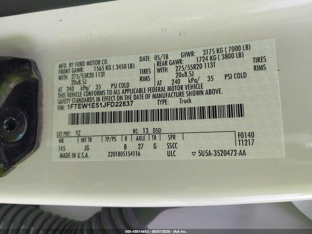 1FTEW1E51JFD22837 2018 FORD F-150 photo no. 9