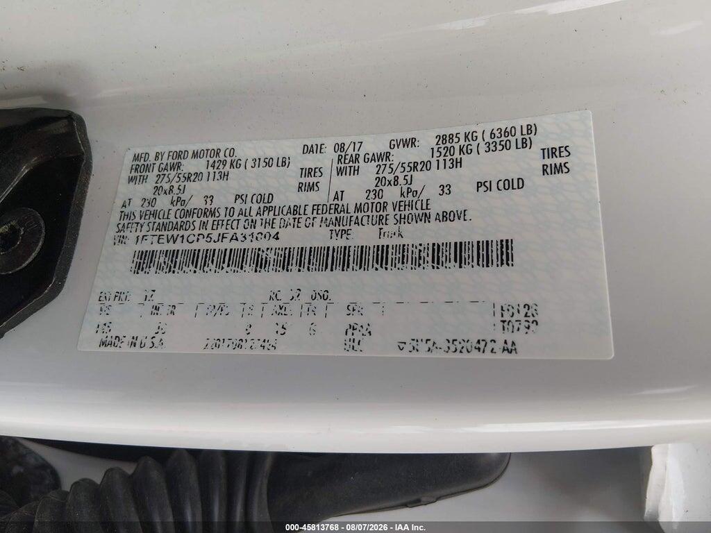 1FTEW1CP5JFA31004 2018 FORD F-150 photo no. 9