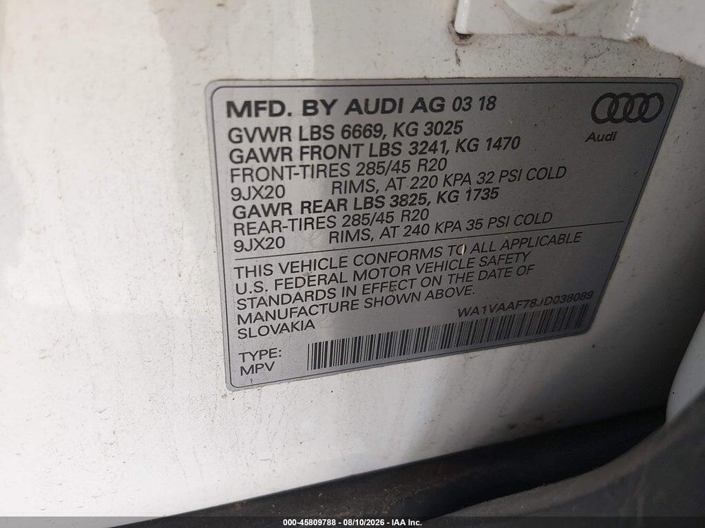 WA1VAAF78JD038089 2018 AUDI Q7 photo no. 9