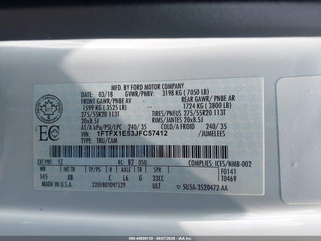 1FTFX1E53JFC57412 2018 FORD F-150 photo no. 9