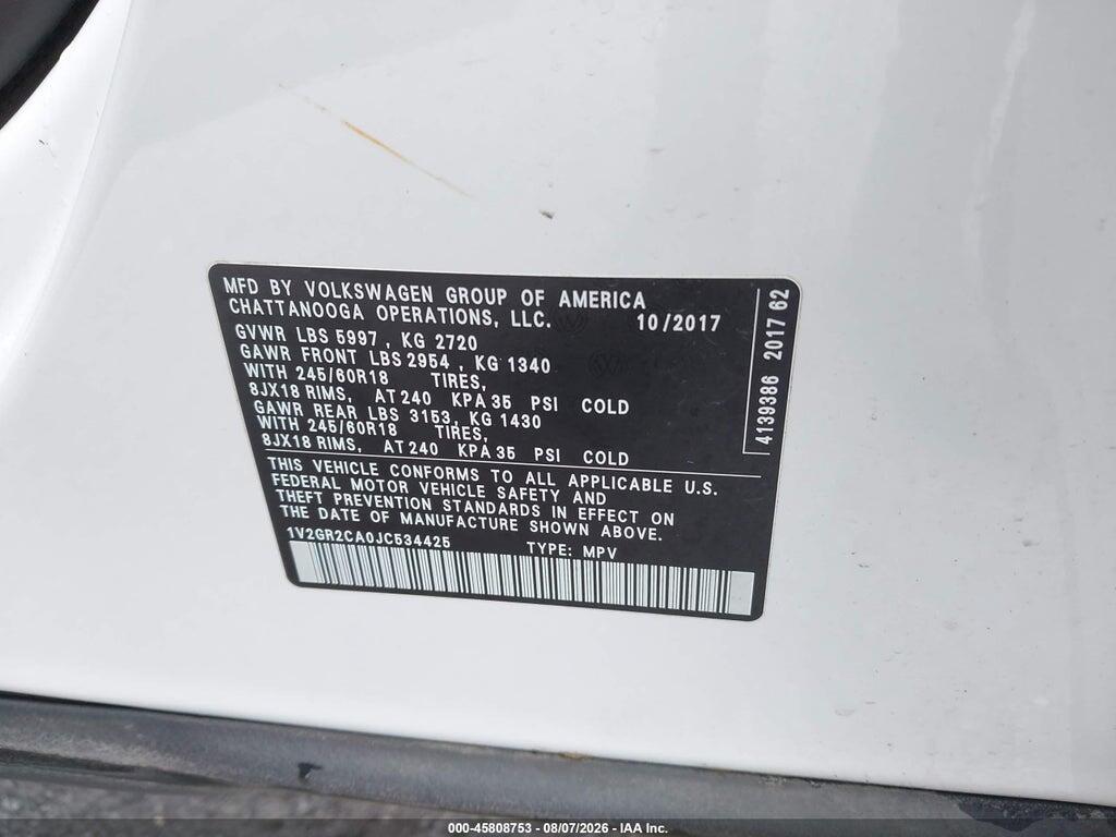 1V2GR2CA0JC534425 2018 VOLKSWAGEN ATLAS photo no. 9