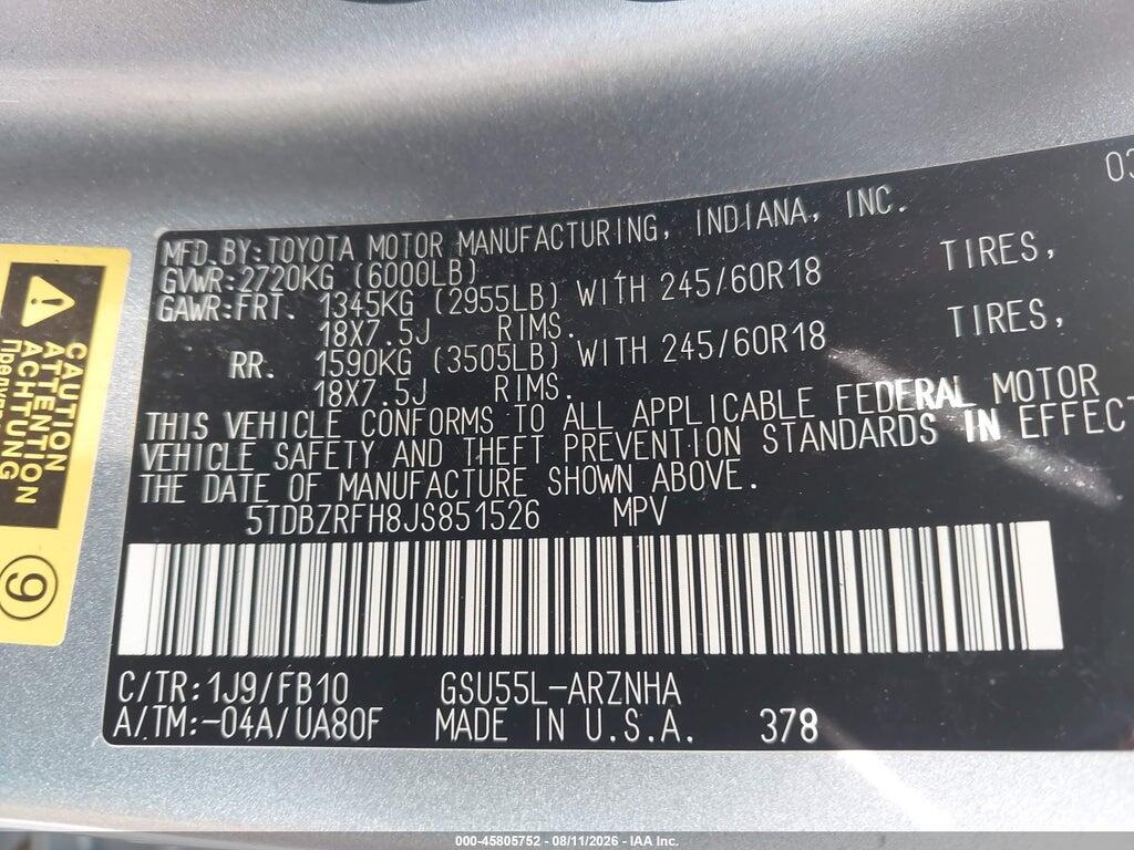 5TDBZRFH8JS851526 2018 TOYOTA HIGHLANDER photo no. 8