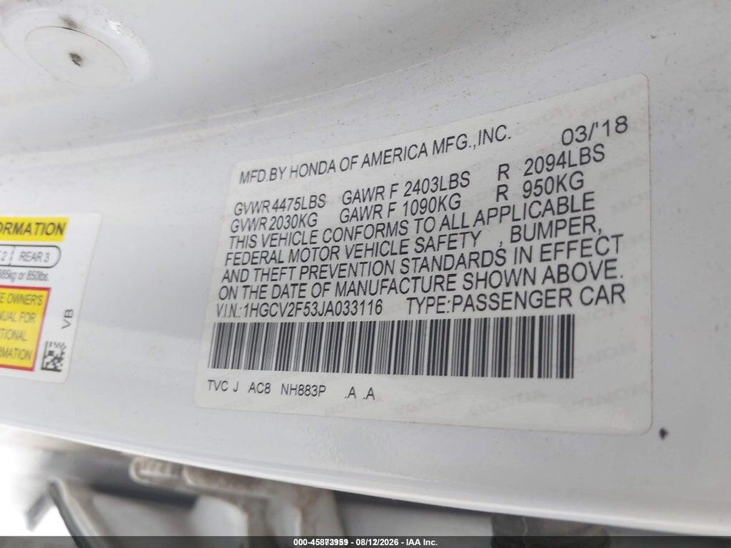 1HGCV2F53JA033116 2018 HONDA ACCORD photo no. 9