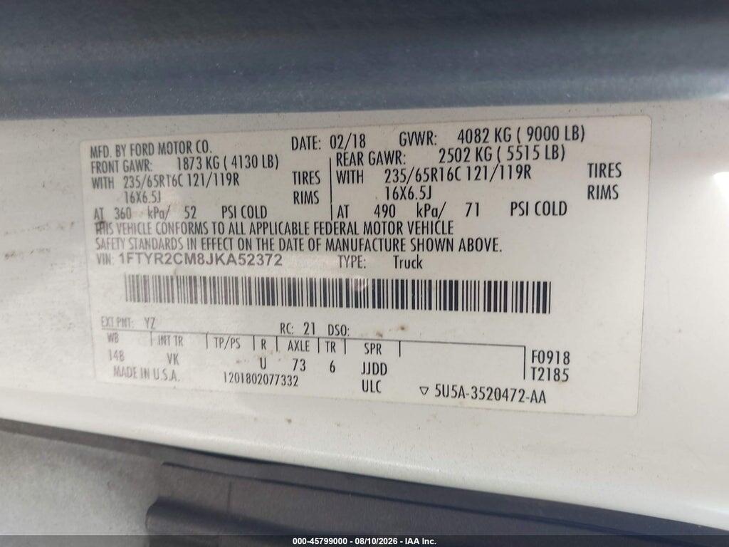 1FTYR2CM8JKA52372 2018 FORD TRANSIT-250 photo no. 9