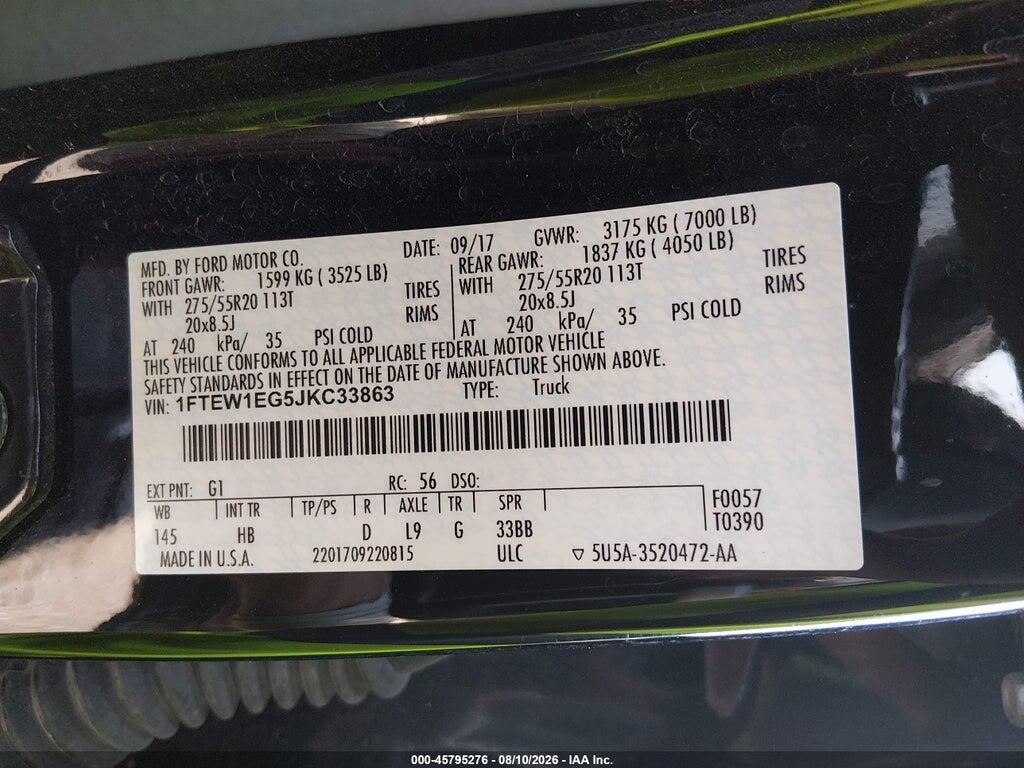 1FTEW1EG5JKC33863 2018 FORD F-150 photo no. 9