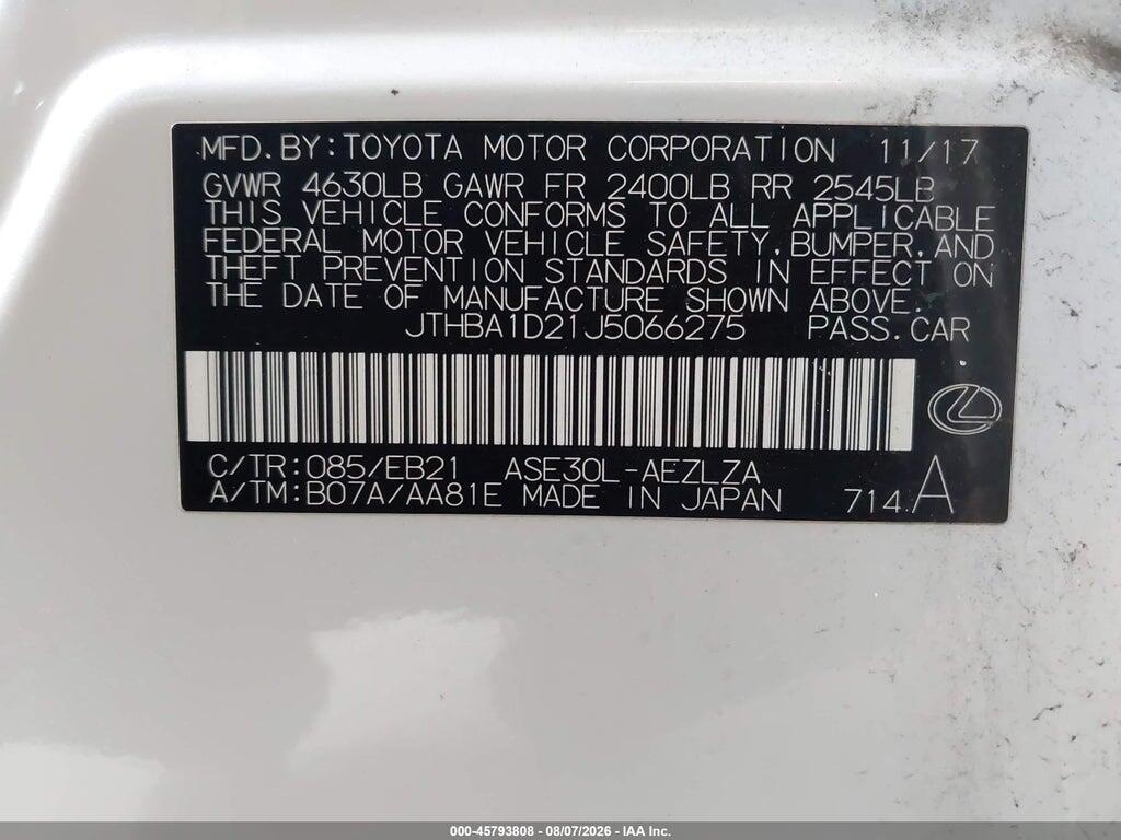 JTHBA1D21J5066275 2018 LEXUS IS 300 photo no. 9
