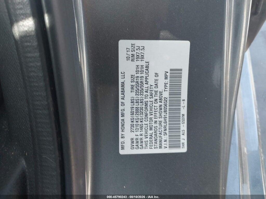 5FNRL6H91JB056522 2018 HONDA ODYSSEY photo no. 9
