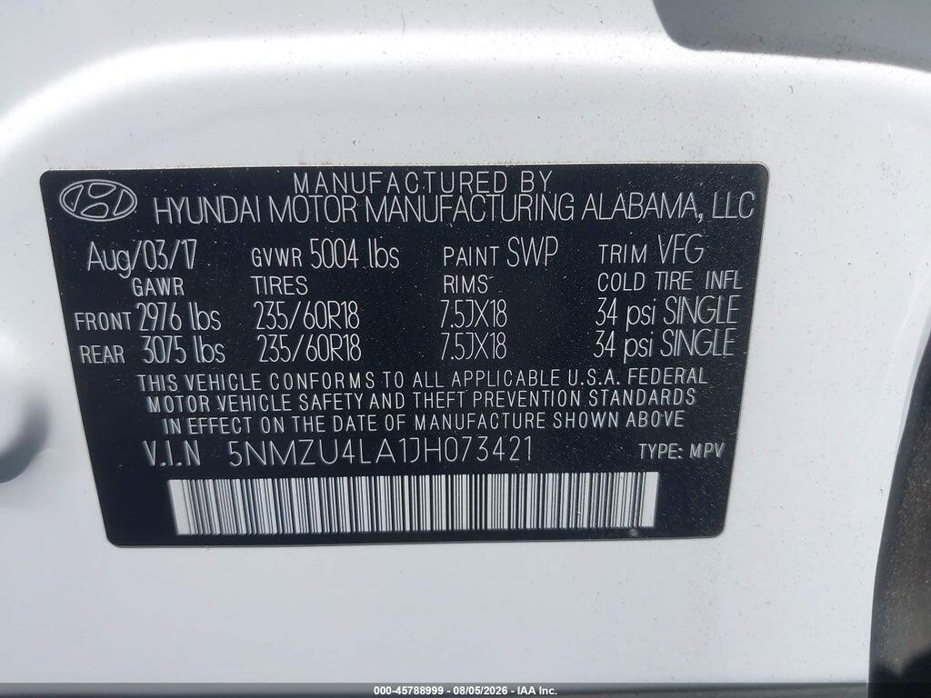 5NMZU4LA1JH073421 2018 HYUNDAI SANTA FE SPORT photo no. 9