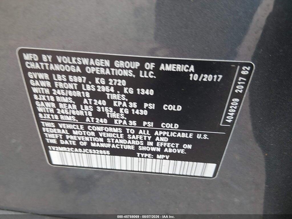 1V2MR2CA0JC532855 2018 VOLKSWAGEN ATLAS photo no. 9