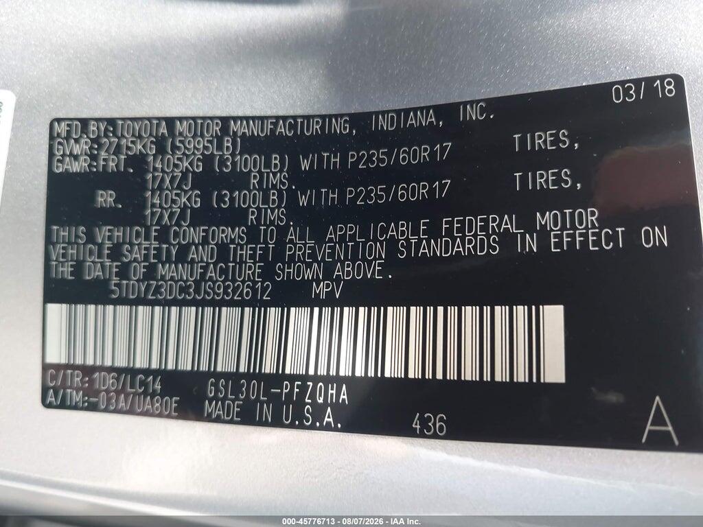5TDYZ3DC3JS932612 2018 TOYOTA SIENNA photo no. 9